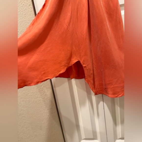 R.G.Kane Designer Asymmetrical Midi Orange Skirt Cupro Flowy Cocktail,XS - Picture 6 of 8
